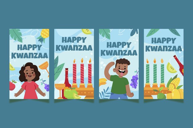 Colección de historias de instagram de kwanzaa planas dibujadas a mano