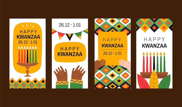 Vector gratuito colección de historias de instagram de kwanzaa planas dibujadas a mano