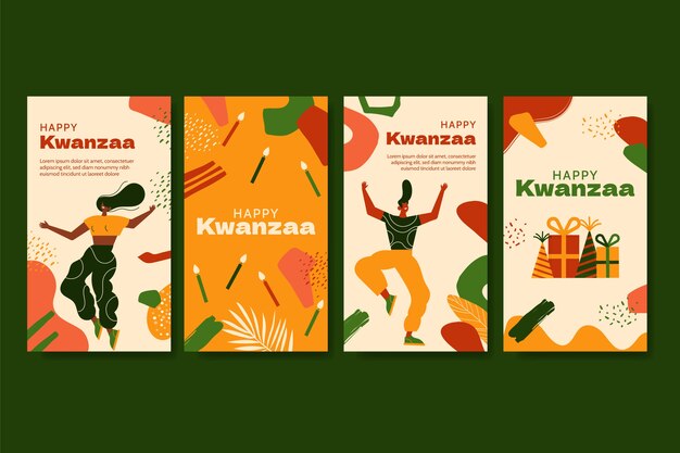 Colección de historias de instagram de kwanzaa planas dibujadas a mano