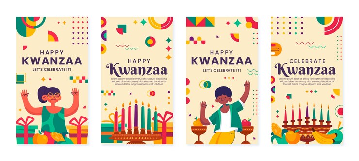 Vector gratuito colección de historias de instagram de kwanzaa planas dibujadas a mano