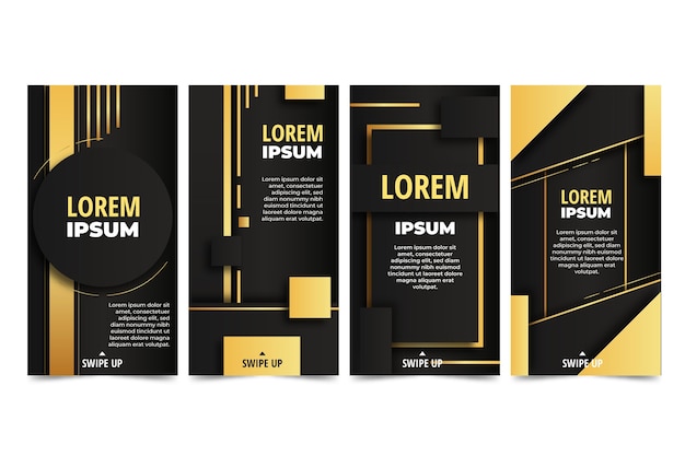 Colección de historias de instagram de lujo dorado realista