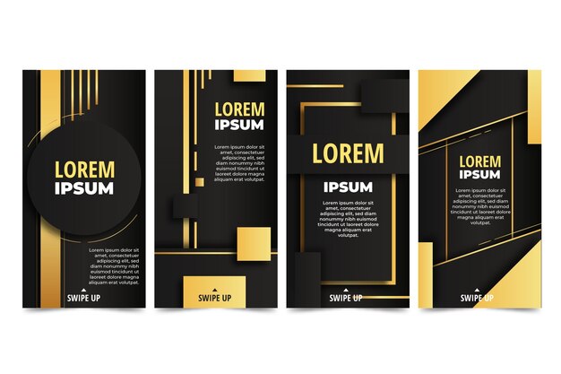 Colección de historias de instagram de lujo dorado realista