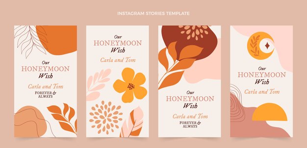 Colección de historias de instagram de luna de miel boho dibujadas a mano