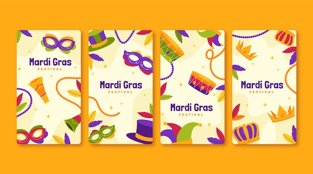 Vector gratuito colección de historias de instagram de mardi gras dibujadas a mano