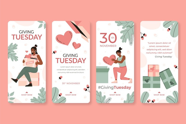 Vector gratuito colección de historias de instagram de martes de regalo plano dibujado a mano