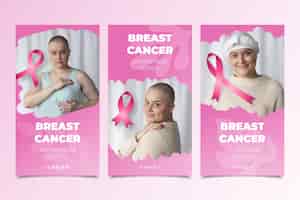 Vector gratuito colección de historias de instagram del mes de concientización sobre el cáncer de mama con foto