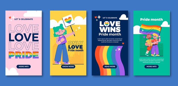 Colección de historias de instagram del mes del orgullo plano