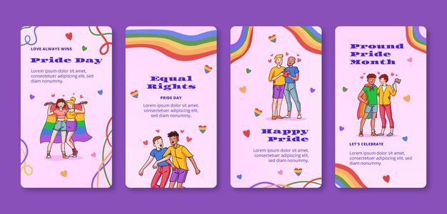 Colección de historias de instagram del mes del orgullo plano