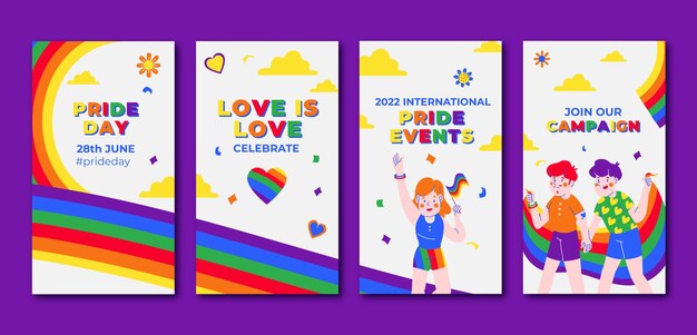 Colección de historias de instagram del mes del orgullo plano