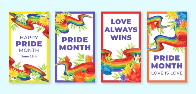 Colección de historias de instagram del mes del orgullo plano