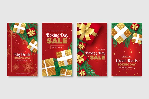 Colección de historias de instagram de navidad gradiente