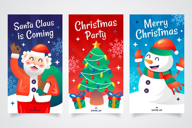 Colección de historias de instagram de navidad gradiente