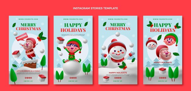 Colección de historias de instagram de navidad gradiente