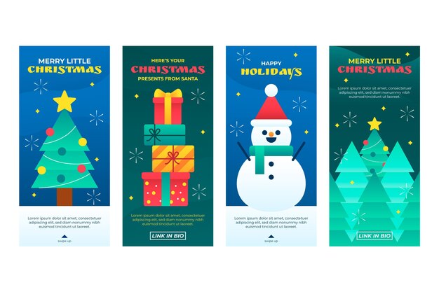 Colección de historias de instagram de navidad gradiente