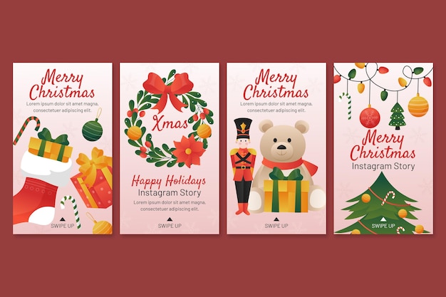 Vector gratuito colección de historias de instagram de navidad gradiente