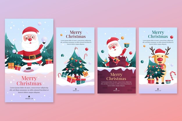 Colección de historias de instagram de navidad gradiente