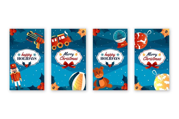 Colección de historias de instagram de navidad gradiente