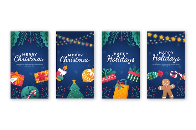 Vector gratuito colección de historias de instagram de navidad gradiente