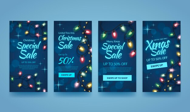 Colección de historias de instagram de navidad gradiente