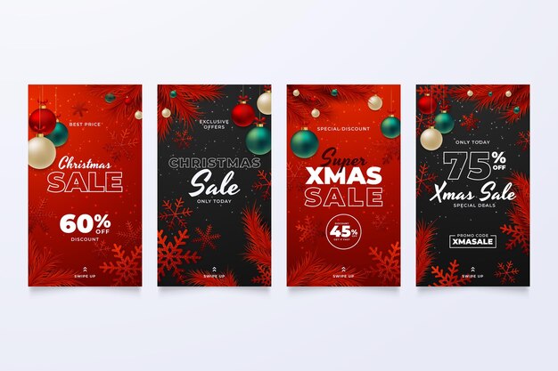 Colección de historias de instagram de navidad gradiente