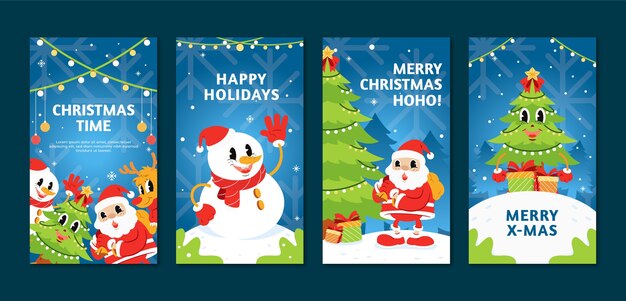 Colección de historias de Instagram de Navidad plana