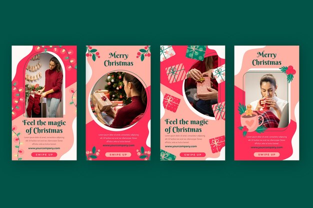Colección de historias de Instagram de Navidad planas