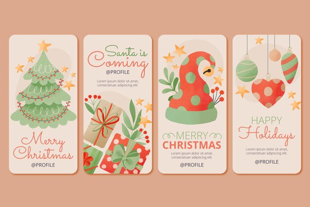 Colección de historias de instagram navideñas en acuarela