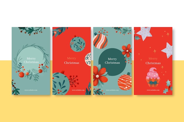 Vector gratuito colección de historias de instagram navideñas en acuarela