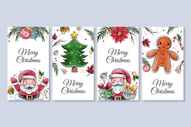 Colección de historias de instagram navideñas en acuarela