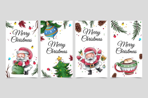 Colección de historias de instagram navideñas en acuarela