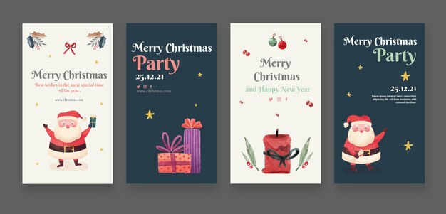 Colección de historias de instagram navideñas en acuarela