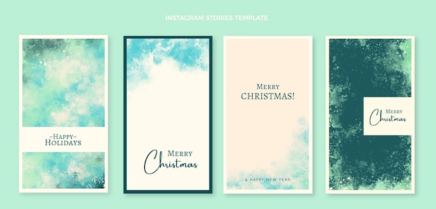 Colección de historias de instagram navideñas en acuarela
