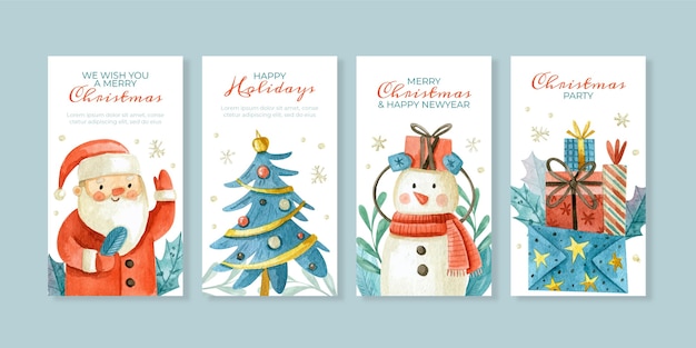 Colección de historias de instagram navideñas en acuarela