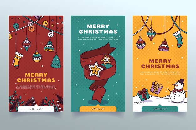 Colección de historias de instagram navideñas dibujadas a mano