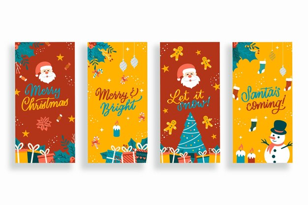Colección de historias de instagram navideñas dibujadas a mano