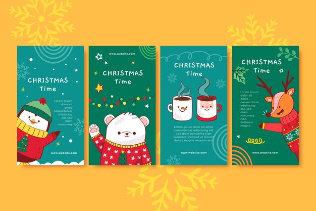 Colección de historias de instagram navideñas dibujadas a mano