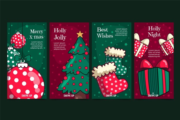 Colección de historias de instagram navideñas dibujadas a mano
