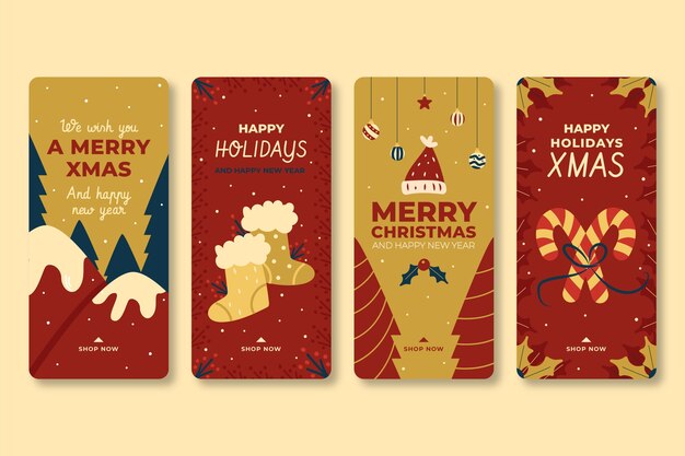 Vector gratuito colección de historias de instagram navideñas dibujadas a mano