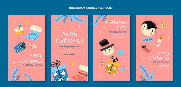 Colección de historias de instagram navideñas dibujadas a mano