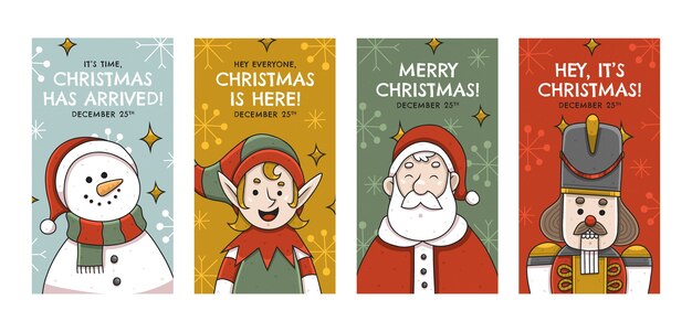 Colección de historias de instagram navideñas dibujadas a mano