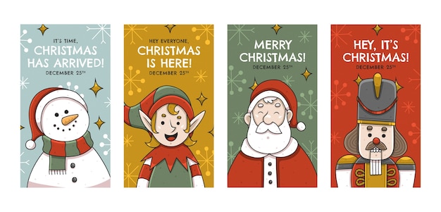 Colección de historias de instagram navideñas dibujadas a mano