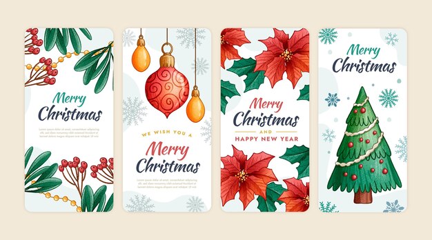 Colección de historias de instagram navideñas dibujadas a mano