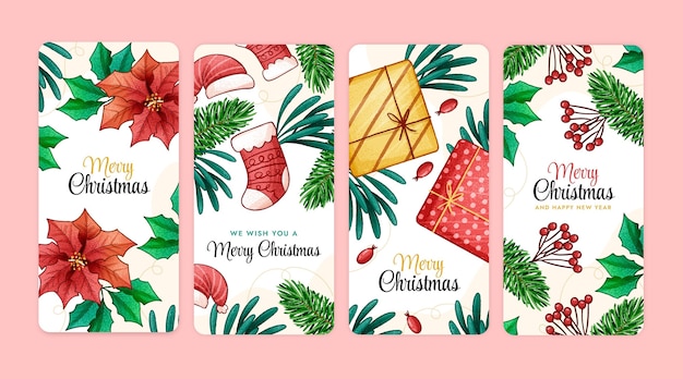 Colección de historias de instagram navideñas dibujadas a mano