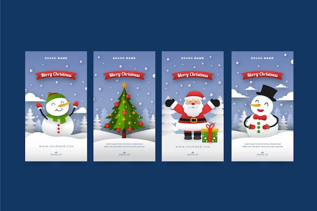 Vector gratuito colección de historias de instagram navideñas estilo papel