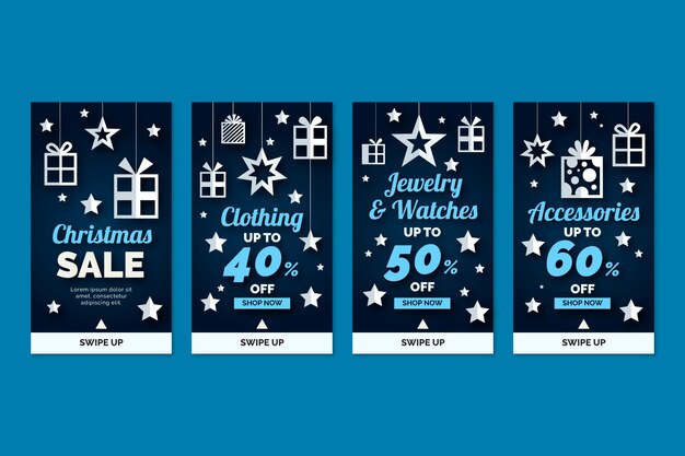 Colección de historias de instagram navideñas estilo papel