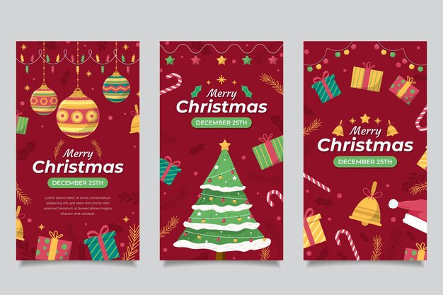 Colección de historias de instagram navideñas planas dibujadas a mano