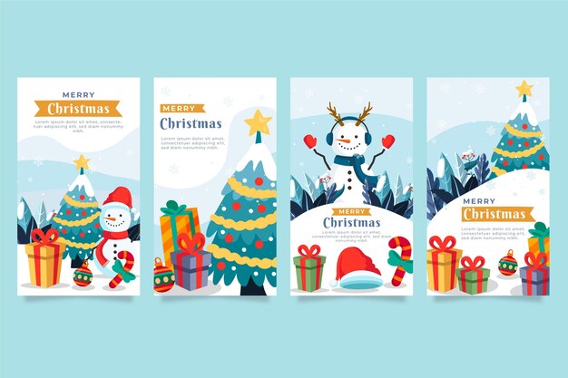 Colección de historias de instagram navideñas planas dibujadas a mano