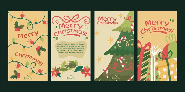 Colección de historias de instagram navideñas planas dibujadas a mano