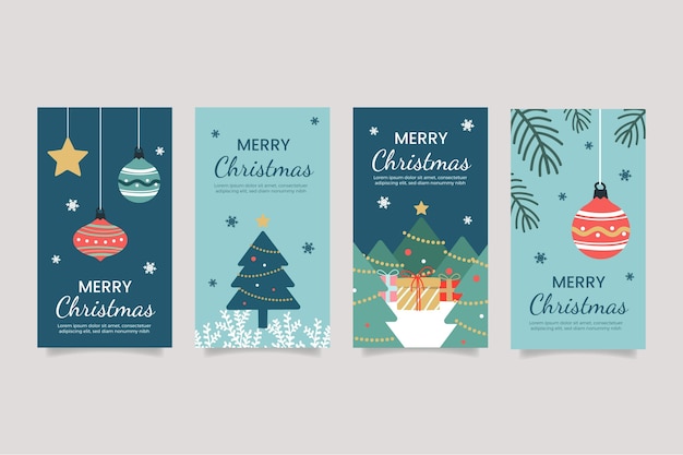 Colección de historias de instagram navideñas planas dibujadas a mano