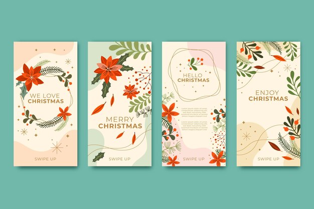 Colección de historias de instagram navideñas planas dibujadas a mano